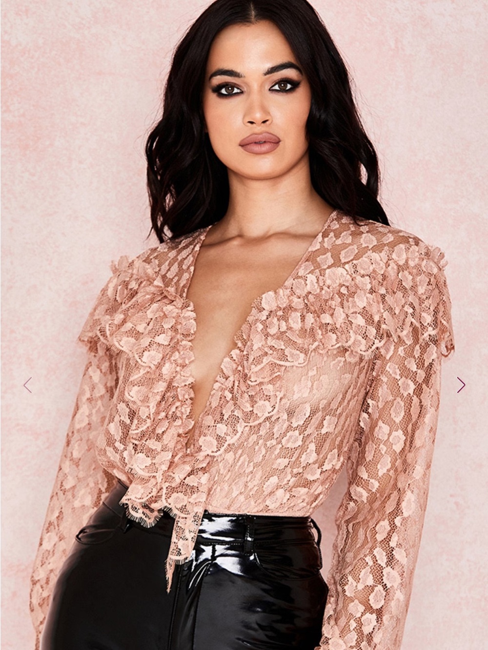 House of CB Blush Lace Ruffle Tie-Front panty blouse